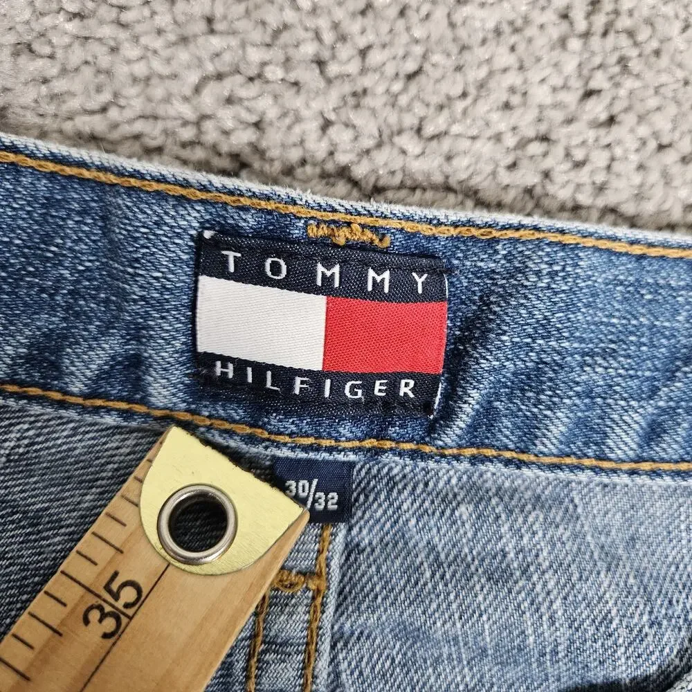 Vtg Tommy Hilfiger Jeans Mens 30x32 Dark Wash Baggy Carpenter Y2K Skater Preppy